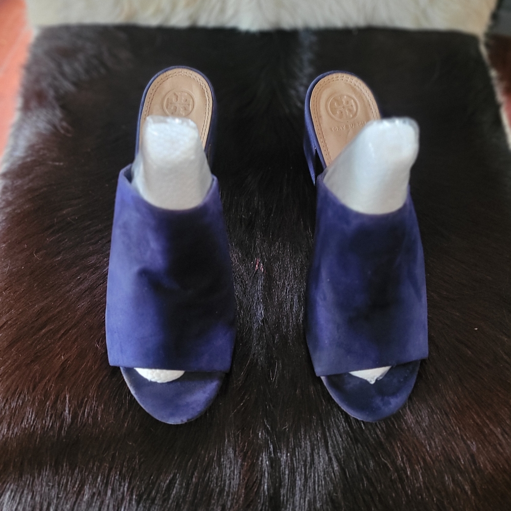 Tory Burch Blue Mules Sleek and Comfortable